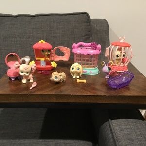 Littlest Pet Shop 6 pets: Bird, Owl, Butterfly, Poodle, Guninea Pig & Rabbit